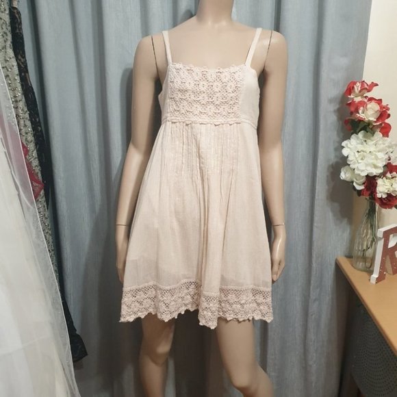 FOREVER NEW AU-8 Light Peach Dress Lined Empire Line Waist w/ Embroidery A-Line - Picture 4 of 14